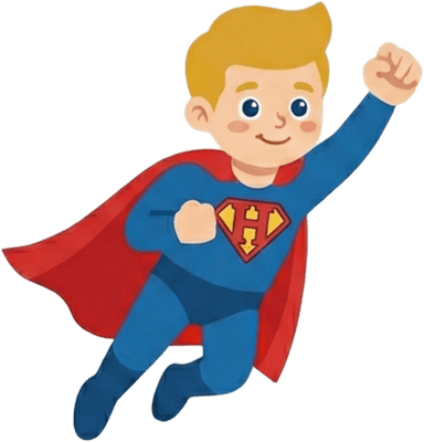 HeroTasks mascot: a superhero kid with a cape